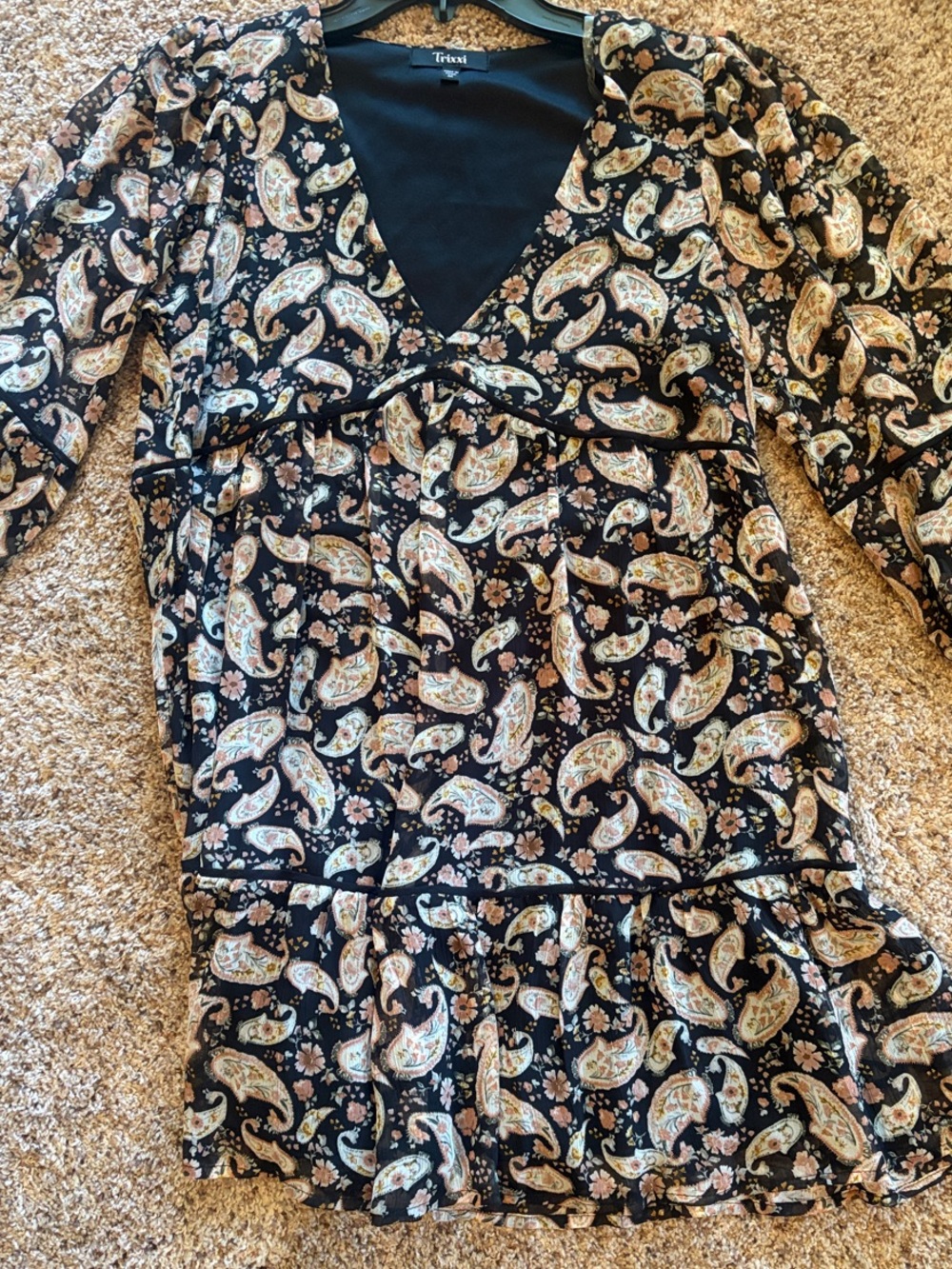 Trixxi Black Paisley-Print V-Neck Mini Dress